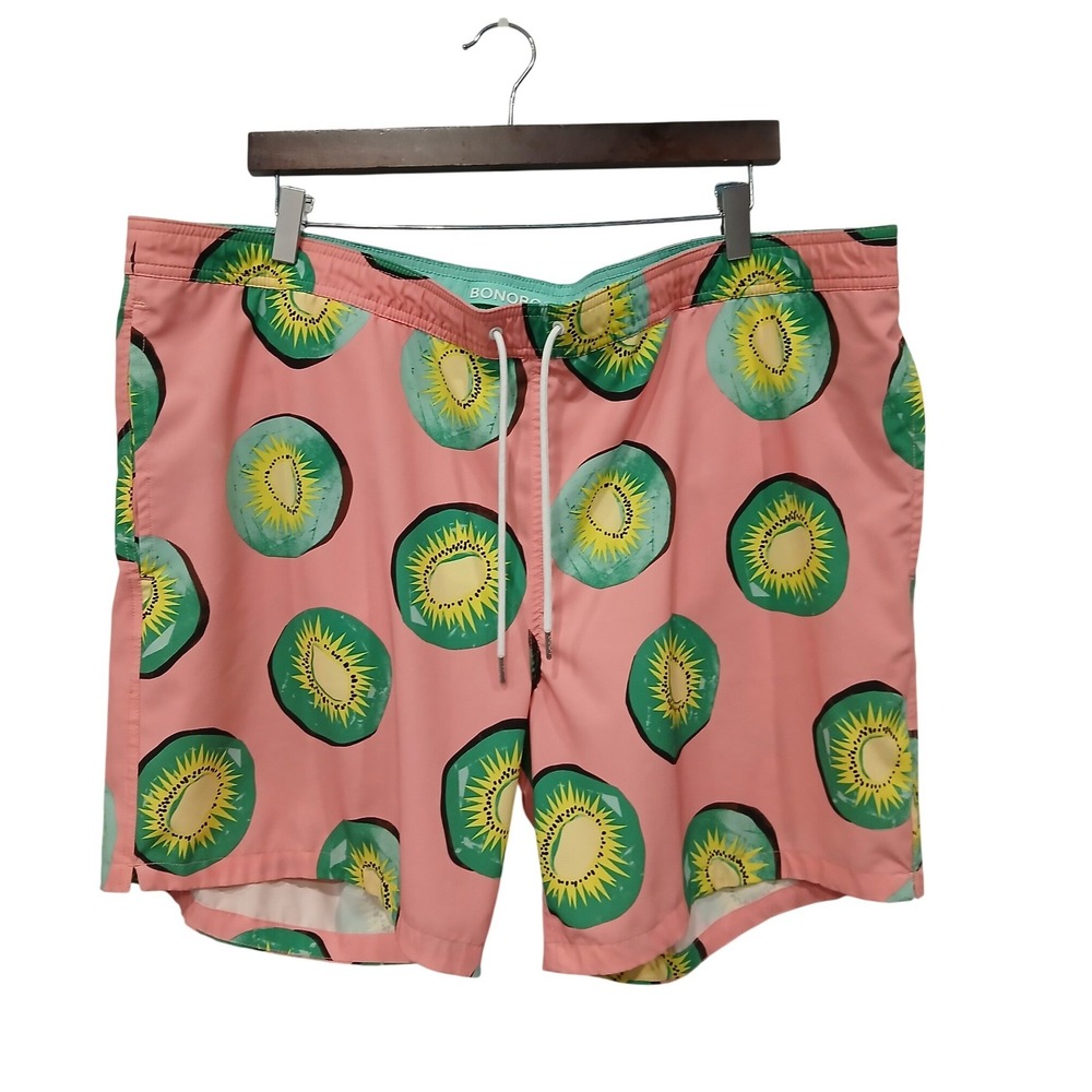 Bonobos Mens XL Pink Kiwi Fruit Print‎ Riviera Swim Trunks 7 Inch Inseam Shorts